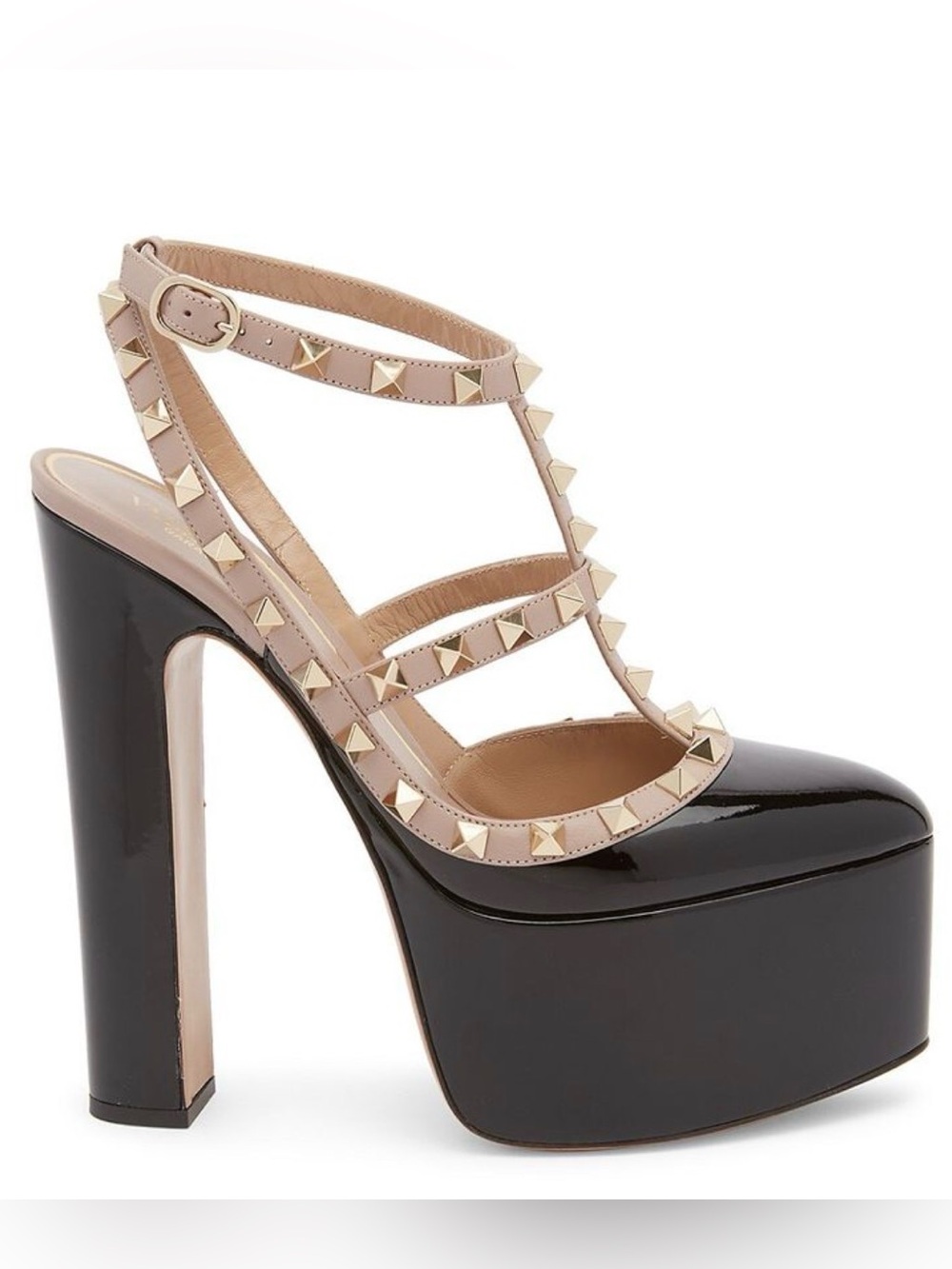 Valentino Garavani Rockstud Patent Platform Sandal with Nude